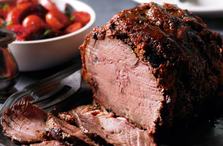 Harissa crusted Roast Beef Rib with Tomato, Beetroot and Mint Salad