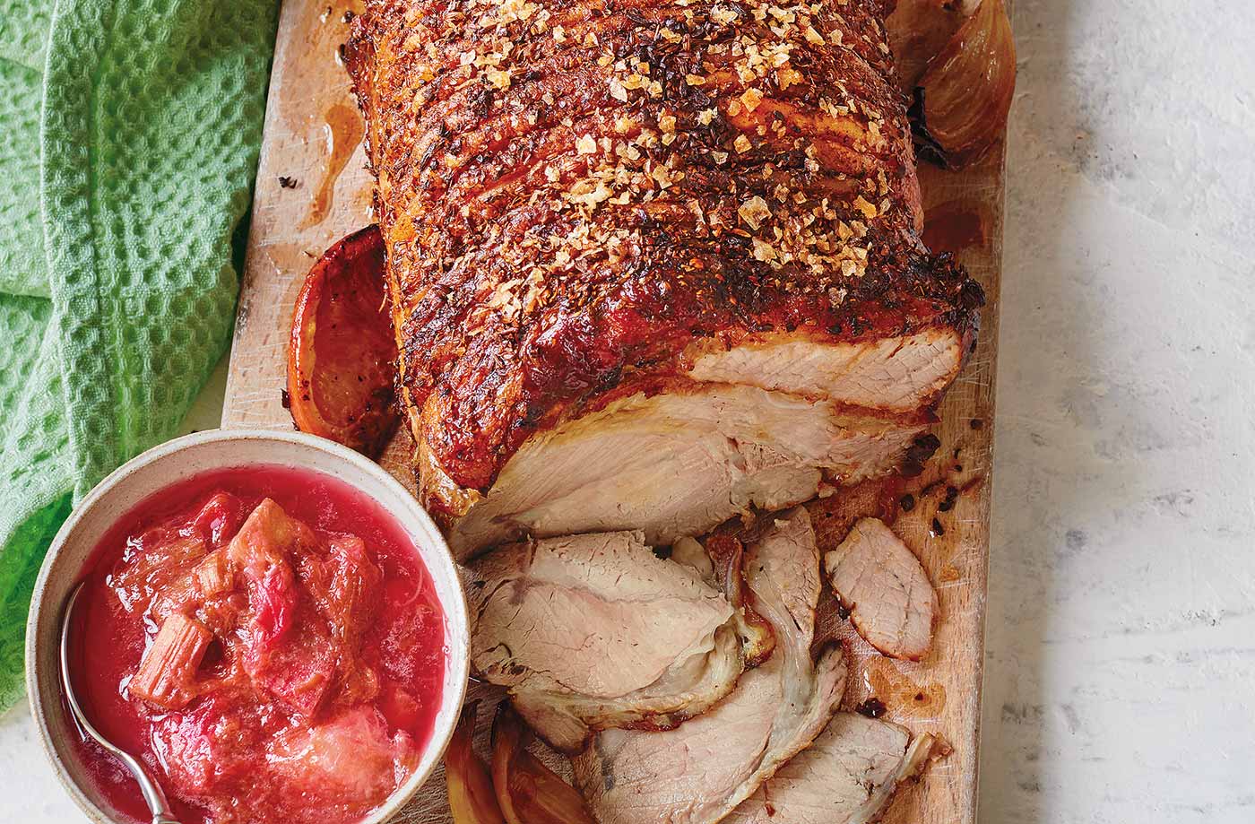 Spiced Roast Pork Loin with Rhubarb Sauce