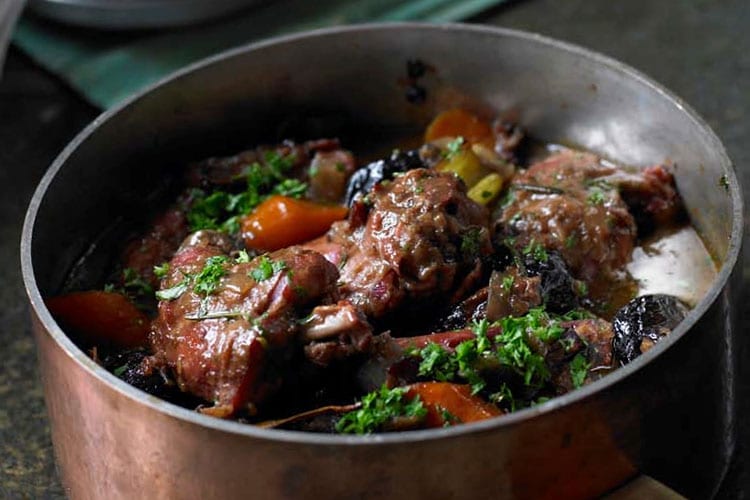 Drunken rabbit with wild rice and fennel flatbreads